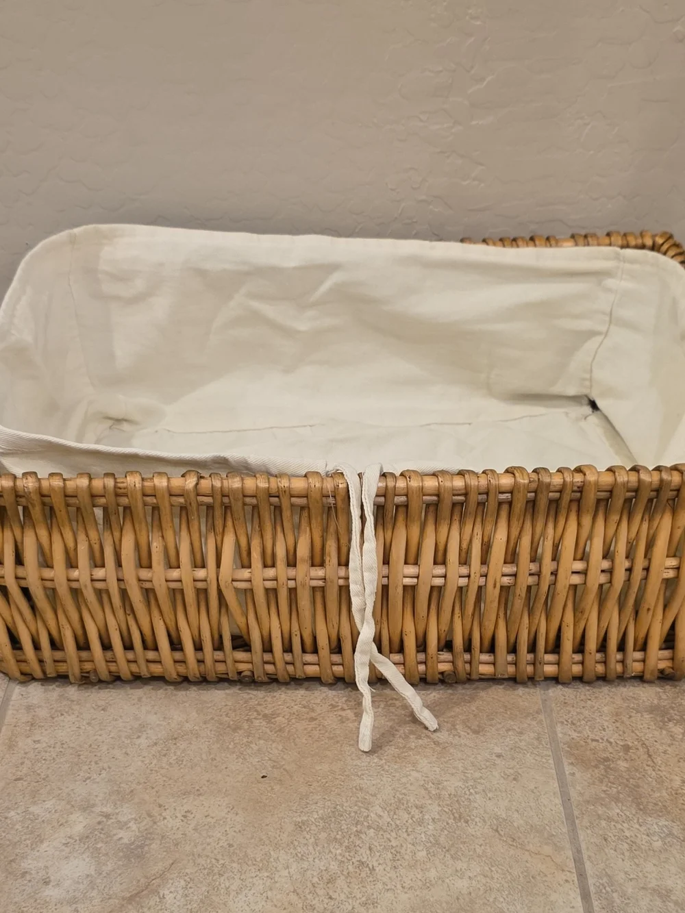 Rectangular Woven Rattan Storage Basket With Fabric Liner And Handles